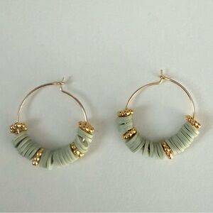 Heishi Sage Green | Clay Bead Hoop Earrings | 25mm Rose Gold Hoop